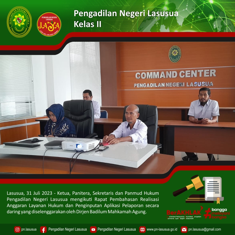 Rapat Pembahasan Realisasi Anggaran Layanan Hukum dan Penginputan Aplikasi Pelaporan secara daring yang diselenggarakan oleh Dirjen Badilum Mahkamah Agung